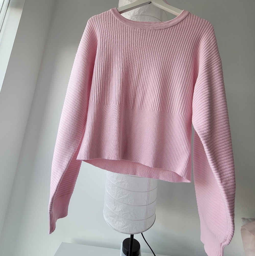 Pink Rose Knit Sweater, Long Sleeves - size Large